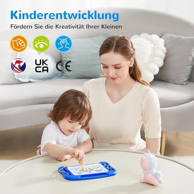 Detalle de SGILE magnetische Maltafel Zaubertafel Kinder (blau) – mit Stift, 3 magnetischen Stempeln, ab 2 Jahren