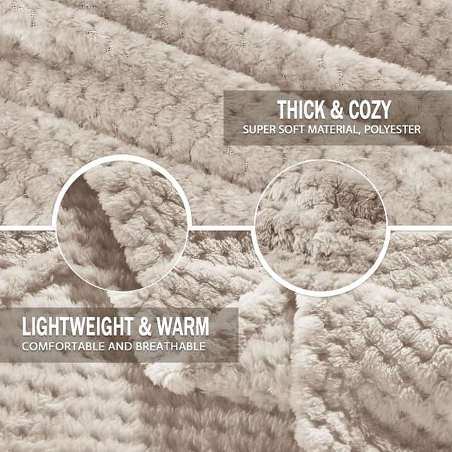 Detalle de Plaid couverture polaire extra large façon gaufrée Camel (220x240 cm) – doux et chaud pour canapé et lit