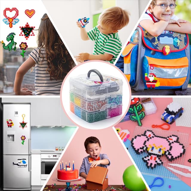 Detalle 2 de SLEMAKO Bügelperlen-Set mit 10.600 Steckperlen (inkl. Aufbewahrungsbox, Platten & Anleitungsbuch)