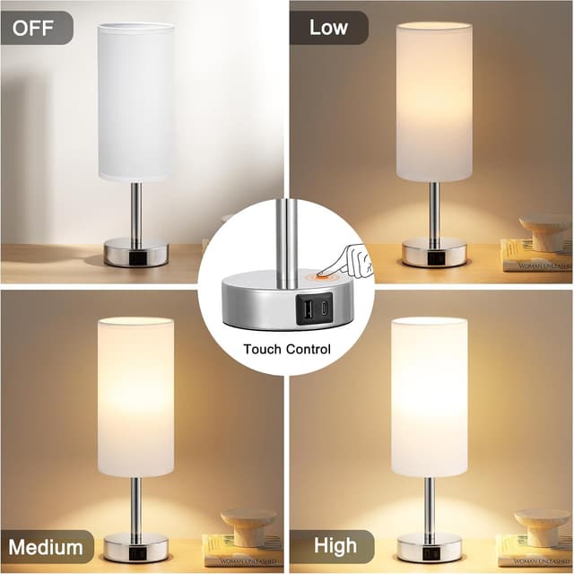 Detalle de Aooshine White Bedside Lamps Set of 2