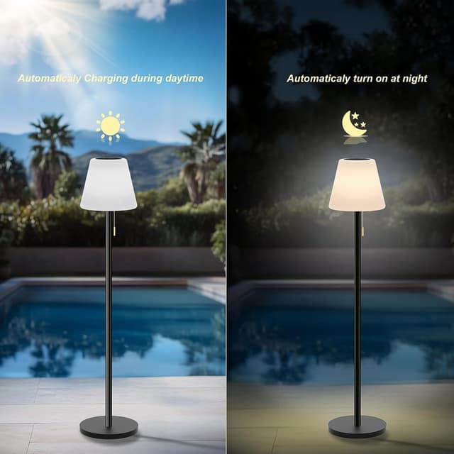 Detalle 2 de Ecvivk Solar-Stehlampe für den Außenbereich: Akku-LED, dimmbar, warmweiß & RGB, mit Lichtsensor und Fernbedienung