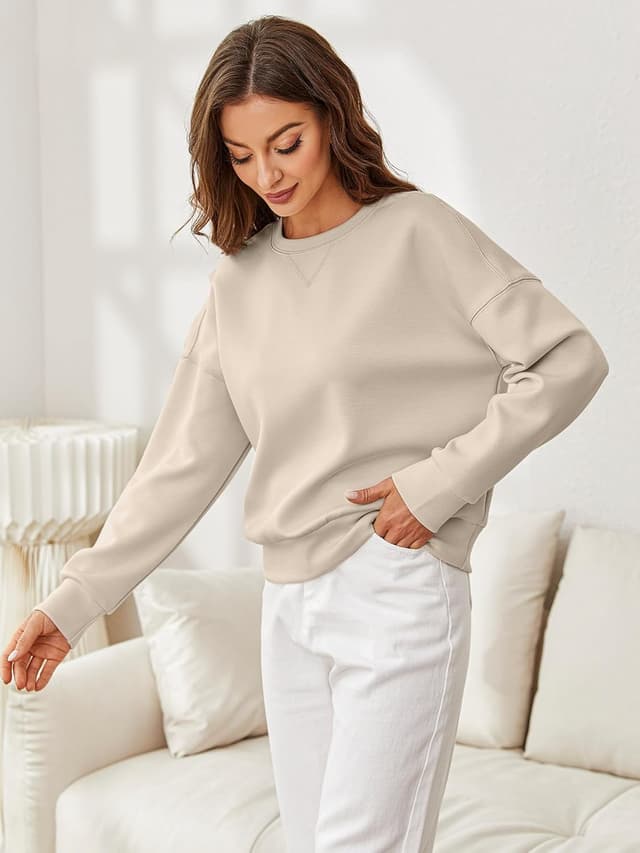 Detalle 2 de Glamaker Women’s Striped Crewneck Sweatshirt Pullover (Cropped, Loose Fit)