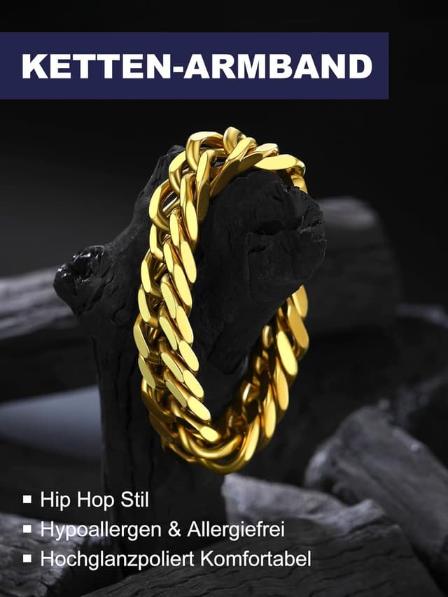 Detalle de Bandmax Herren-Armband aus Edelstahl Panzerkette 17 mm, 23 cm – mit Faltverschluss