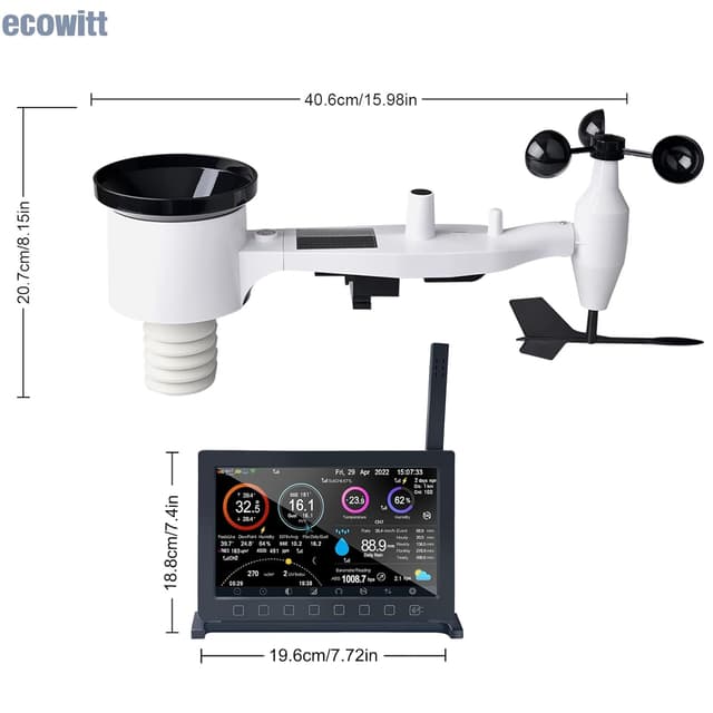 Detalle de ECOWITT Stazione Meteo HP2561 7 in 1 WiFi con sensore esterno solare, schermo TFT da 7 pollici