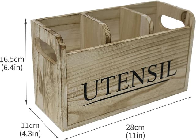 Thumbnail 6 de Gzsekken Rustic Kitchen Utensil Holder (Large, 3 Compartments) with Drainage Bottom, Brown