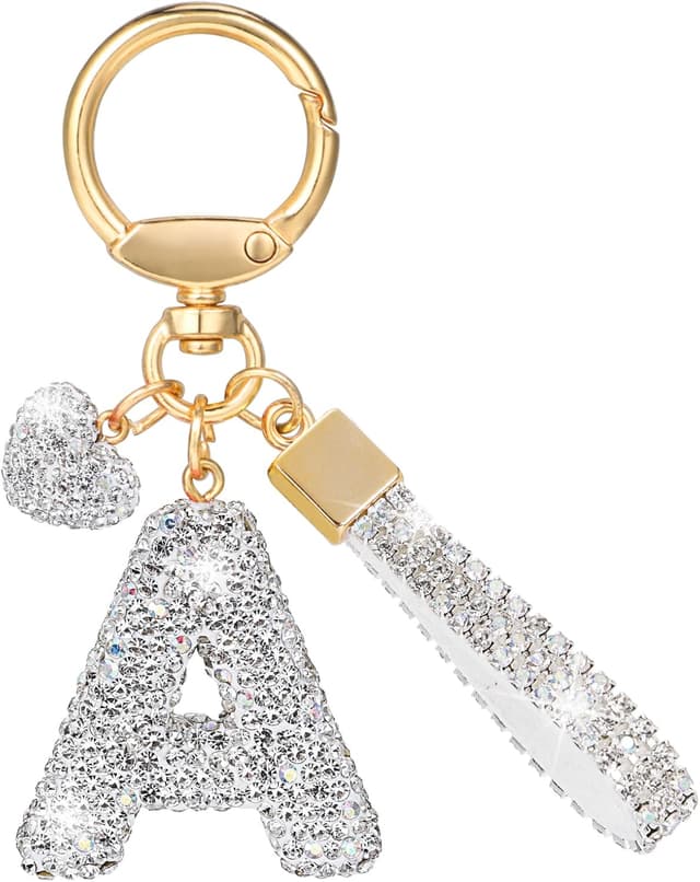 Thumbnail 6 de MWOOT Glitzer-Schlüsselanhänger mit Buchstabe (Strass) – silberner Keychain mit Namens-Initial für Auto & Tasche