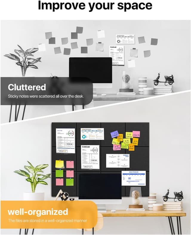 Detalle 2 de Soundsbay Large Cork Board Felt Wall Tiles (120x90cm), Self-Adhesive Pin Board Tiles – 12 Pack