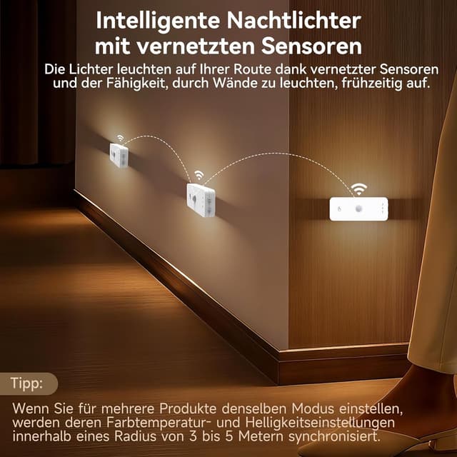 Thumbnail 6 de WUYOR Nachtlicht mit Bewegungsmelder für Treppe & Flur, wiederaufladbar, 3 Farbtemperaturen (3er-Set)