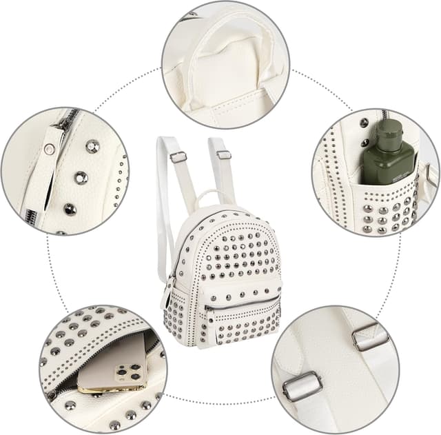 Detalle de MilyaDE Nieten Mini-Rucksackhandtasche als Daypack für Damen & Herren – Kunstleder/Polyester