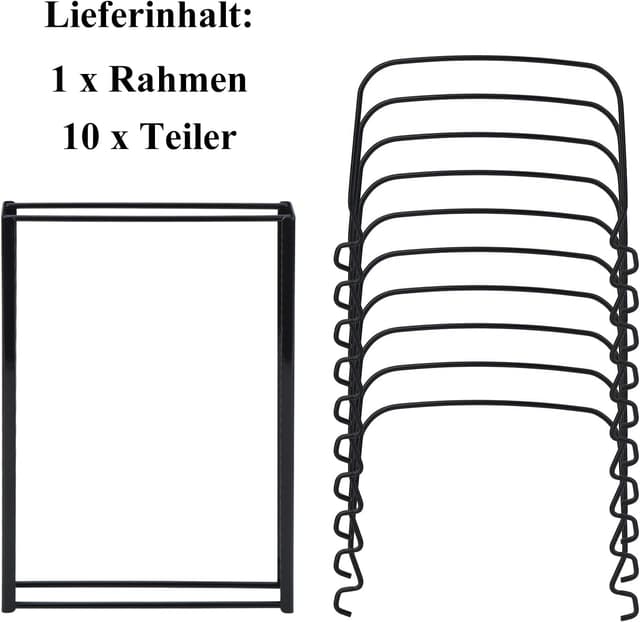 Detalle de Toplife Deckelorganizer für Teller und Deckelhalter mit 10 verstellbaren Teilern – Schwarz