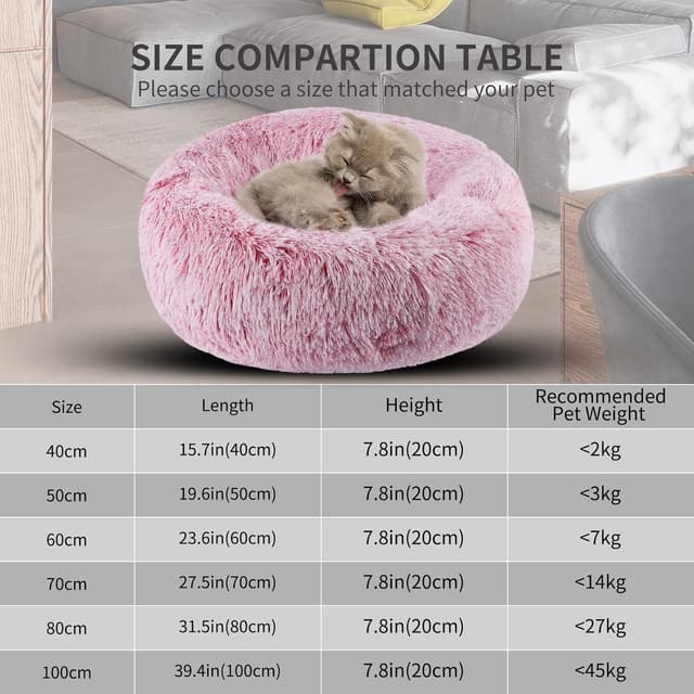 Detalle 2 de BVAGSS rundes Hundebett & Katzenbett (Donut) aus flauschigem Plüsch, waschbar – XH034