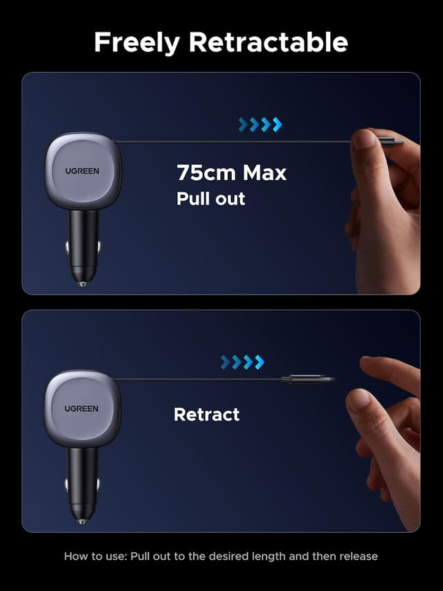 Thumbnail 6 de UGREEN 75W Retractable Car Charger 3‑in‑1