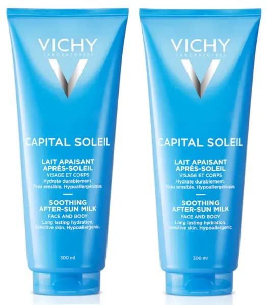 Detalle de Vichy Capital Soleil Leche Aftersun en formato 2x300 ml para después del sol