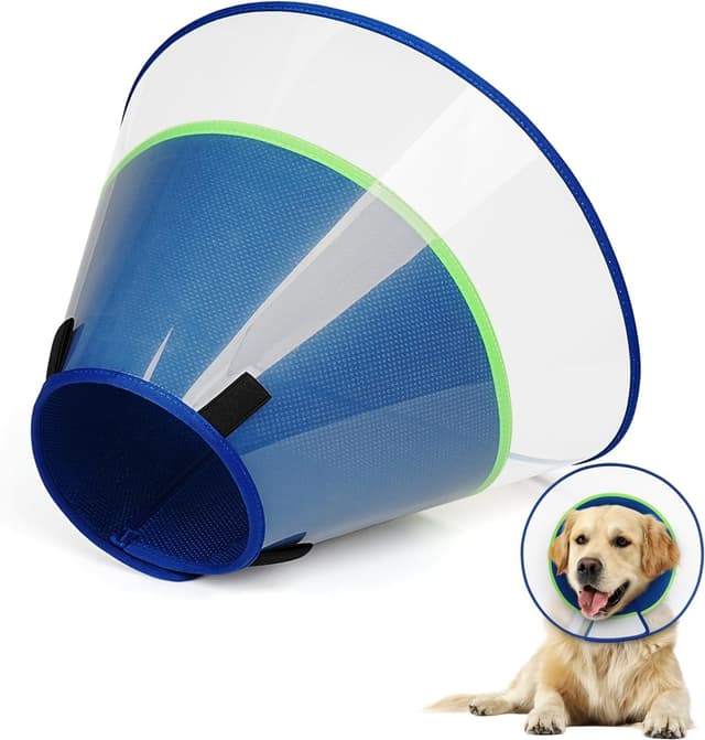 Detalle de Supet Dog Cone Collar with Soft Pad (Transparent Elizabeth Recovery Collar) – Blue 2XL