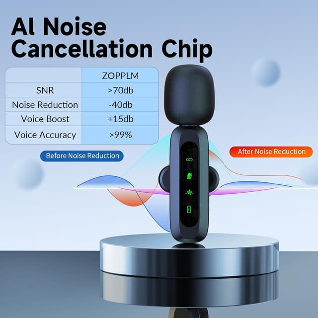 Detalle 2 de Mikrofon handy für iPhone & USB-C – kabelloses Lavalier-Mikrofon mit LED-Display