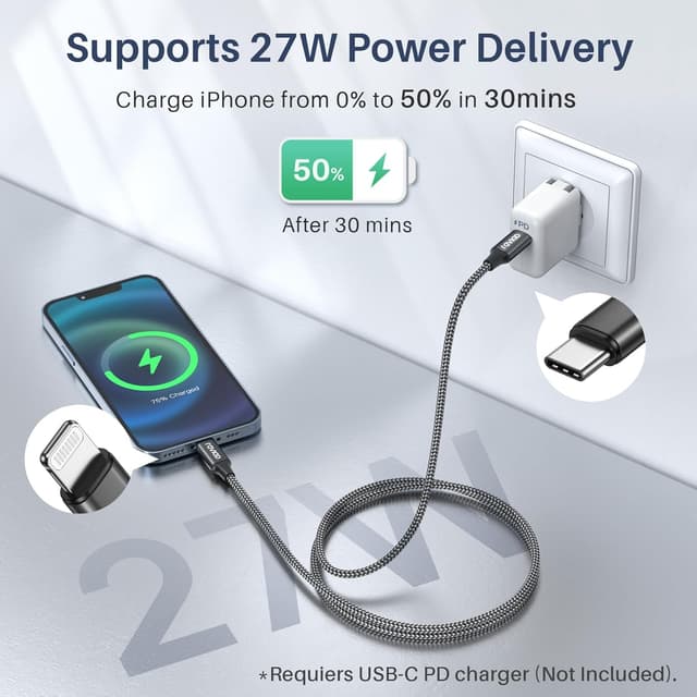 Detalle 2 de RAVIAD USB-C auf Lightning 3 m Kabel 2er-Pack