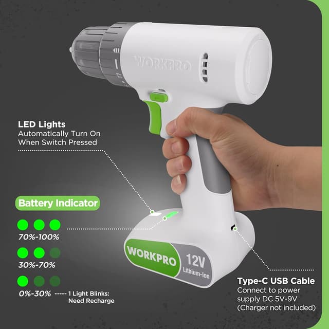 Thumbnail 5 de WORKPRO Atornillador Inalámbrico 12V 17+1 Par