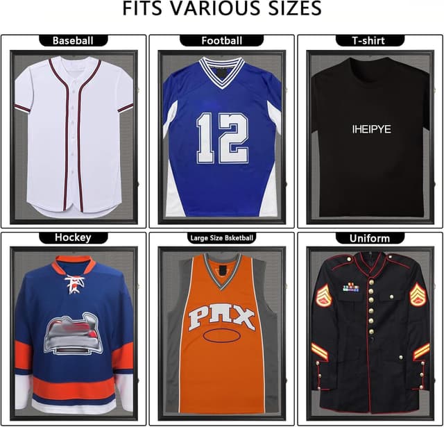 Detalle de IHEIPYE Large Lockable Jersey Frame Display Case with UV-Protection Acrylic Panel (Linen Black)