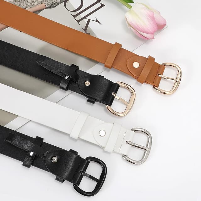 Thumbnail 6 de WHIPPY Damen Gürtel aus Kunstleder mit goldfarbener Schnalle – schwarz, 3,3 cm breit