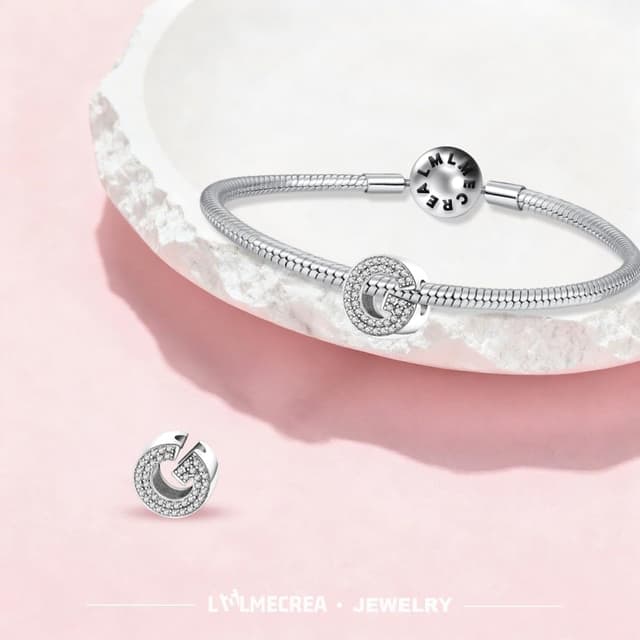 Detalle 2 de LMLMECREA Buchstaben-Charm G aus 925 Sterling Silber mit A-Z Initiale & gelbem Herz für europäische Armbänder