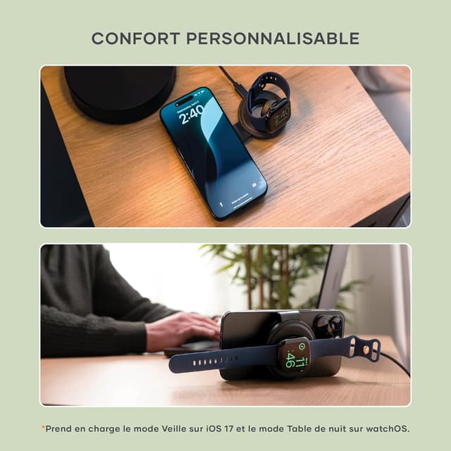 Detalle 1 de SATECHI OntheGo™ Chargeur Induction 2 en 1 pliable Qi2 15W/5W (iPhone + Apple Watch) noir