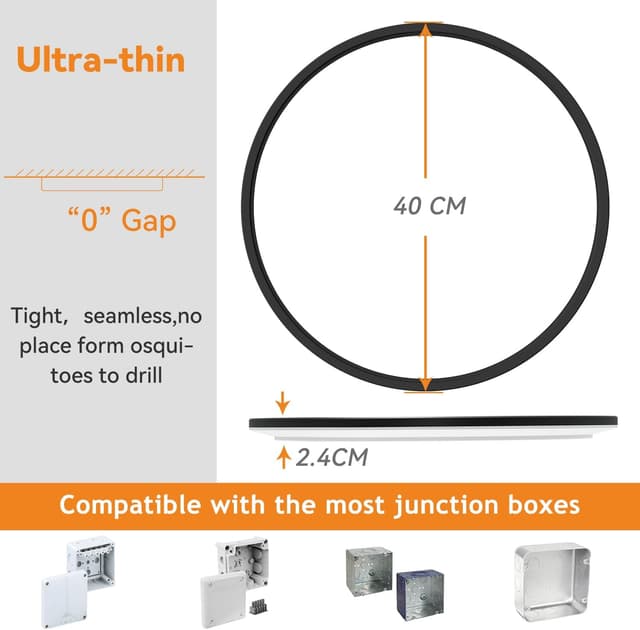 Detalle 1 de slochi LED-Deckenleuchte flach 36W, Ø40 cm, 3-Farb-Modus (3000K/4000K/6500K) – IP44 für Bad & Küche, Schwarz