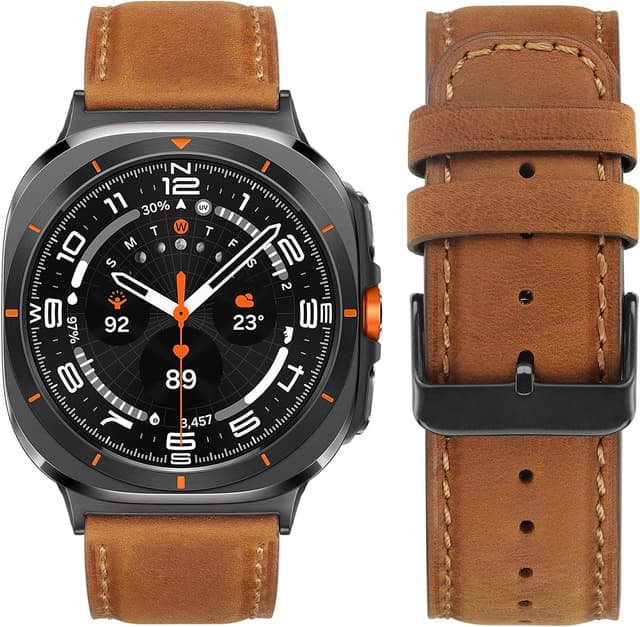 Detalle de Tasikar Genuine Leather Band for Samsung Galaxy Watch Ultra 47mm (20mm) – Compatible leather watch strap with quick release pins