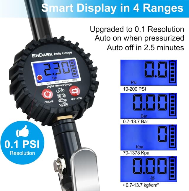 Detalle de ENDARK Digital Tyre Pressure Gauge and Inflator (Car, Bike, Truck, Motorcycle)