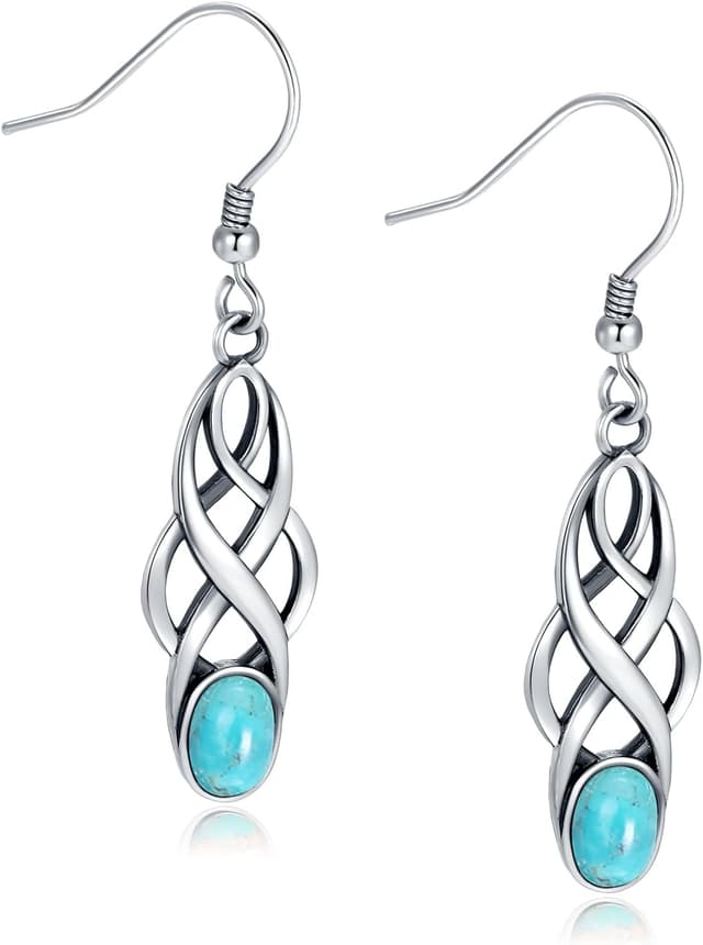 Detalle 2 de Keltische Hängeohrringe aus 925 Silber mit stabilisiertem Türkis