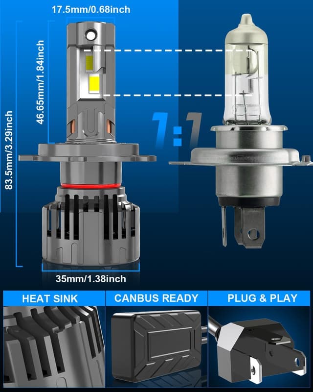 Detalle de KOHYIER H4 LED Headlight Bulb (9003 / HB2) Hi/Lo, 6500K White, Plug & Play, Pack of 2