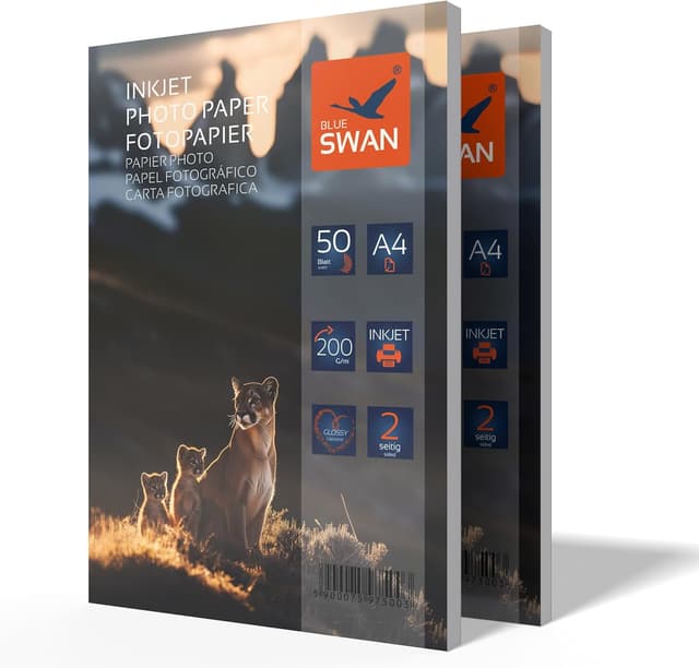 Detalle de BLUE SWAN Carta Fotografica Lucida A4 200 g/m², 100 fogli (2×50) lucida bifacciale per stampanti inkjet