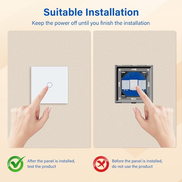 Thumbnail 6 de BSEED Touch Light Switch (Tempered Glass Panel, LED Indicator) – 1 Gang, 1 Way, White (No Neutral Wire)