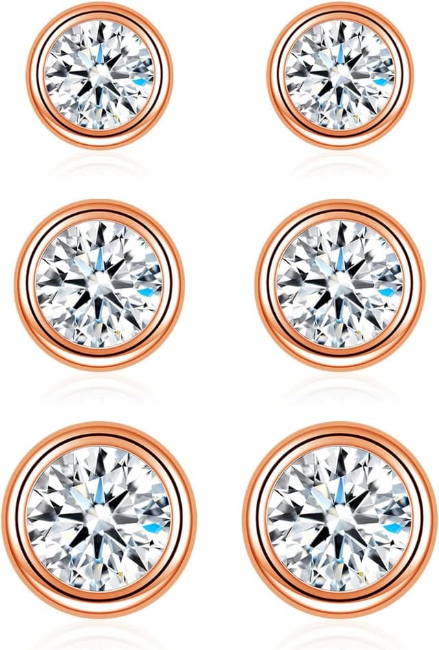 Detalle de Bewenda Ohrringe Silber 925 Stecker mit Zirkonia (4/5/6 mm) – Hypoallergen, Schlafen-geeignet in Geschenkbox