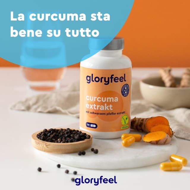 Thumbnail 6 de Curcuma Bio 95% in polvere con Piperina Plus in capsule – 90 capsule (gloryfeel)