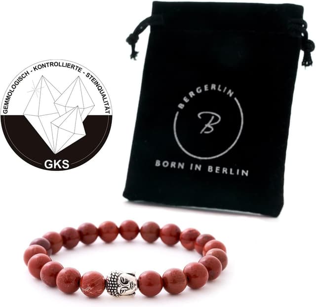 Detalle de BERGERLIN Buddha Armband aus Naturstein (Jaspis geprüft) mit Echtheitszertifikat – für Damen & Herren