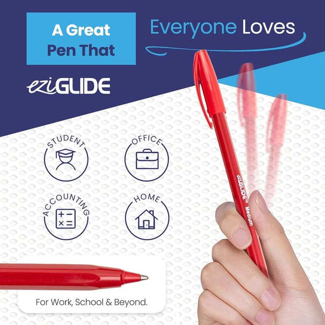 Detalle de Eziglide 100-Pack Ballpoint Pen Set (Green) with Easy Grip – Medium Point 1.0mm