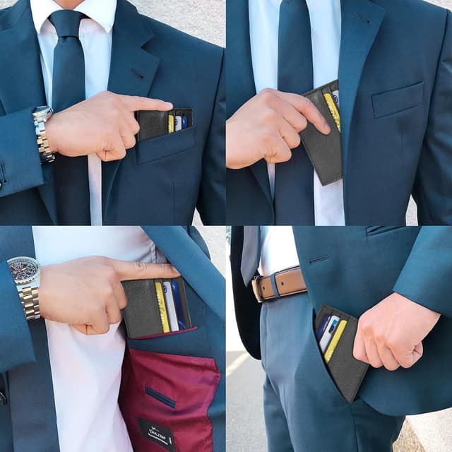 Detalle de URAQT Leder Slim Wallet – dünnes minimalistisches Kartenetui mit RFID-Blocking