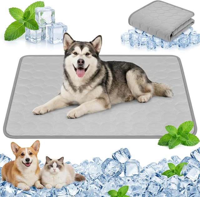 Detalle de Qoosea tappetino rinfrescante per cani e gatti in “seta di ghiaccio” grigio (55 × 70 cm)