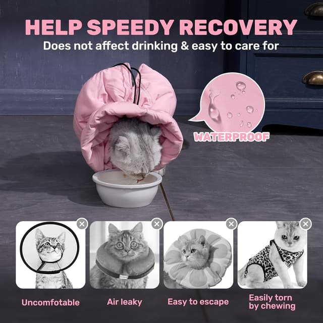 Detalle 2 de BUKYCAT Elisabethanisches Halsband für Katzen nach OP – weiche, einstellbare Halskrause (rosa, M)