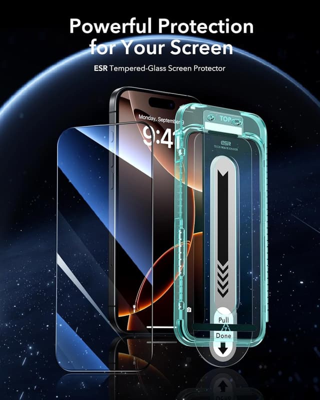 Detalle de ESR 3 Pack iPhone 16 Pro Max Tempered Glass Screen Protectors (Full Coverage, 9H)