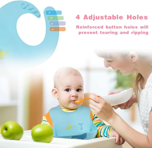 Detalle de Vicloon Bavaglini 3D in silicone senza BPA (2 pezzi) regolabili, impermeabili, con tasca per pappa