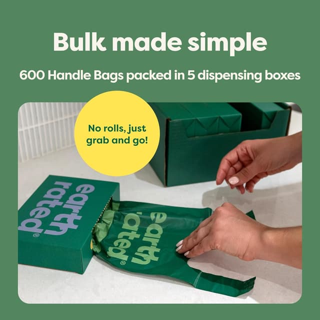 Detalle de Earth Rated sacchetti igienici per cani con manici extra larghi alla lavanda, value pack da 600 sacchetti