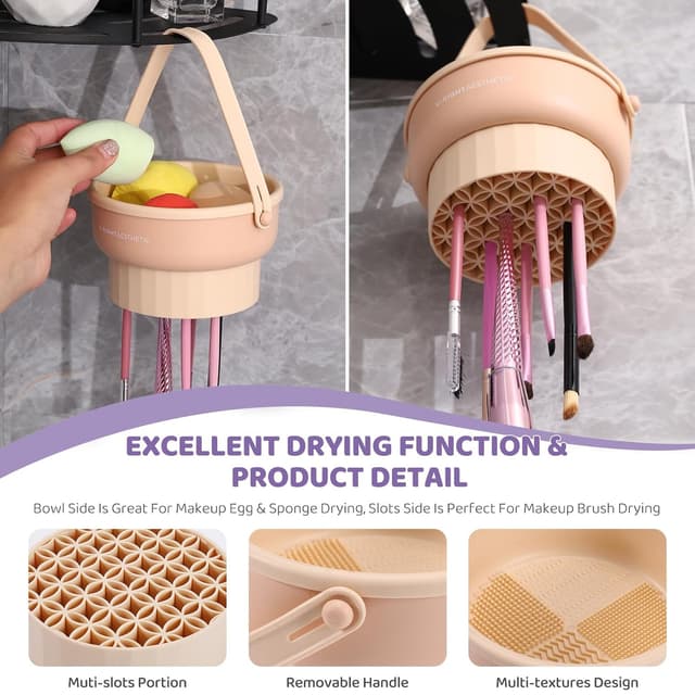 Detalle 2 de GOLIKEE 3-in-1 Silicone Makeup Brush Cleaner Mat (Cleaning Bowl + Organizer for Air Drying)