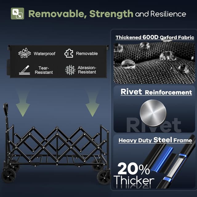 Thumbnail 6 de Hikemoon 34" Extra Long Collapsible Wagon 360lbs