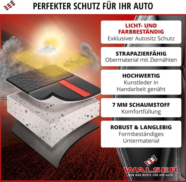 Detalle de Walser Premium Sitzauflage Auto Kimi für Vordersitze – Sitzschoner schwarz/grau mit Seitenairbag-Eignung