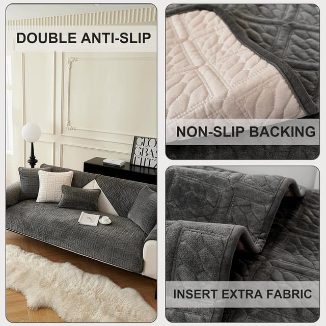 Thumbnail 6 de Upgrade Milchsamt Sofa Überzug für Ecksofa (L-Form) in Dunkelgrau, rutschfest – 110×110 cm