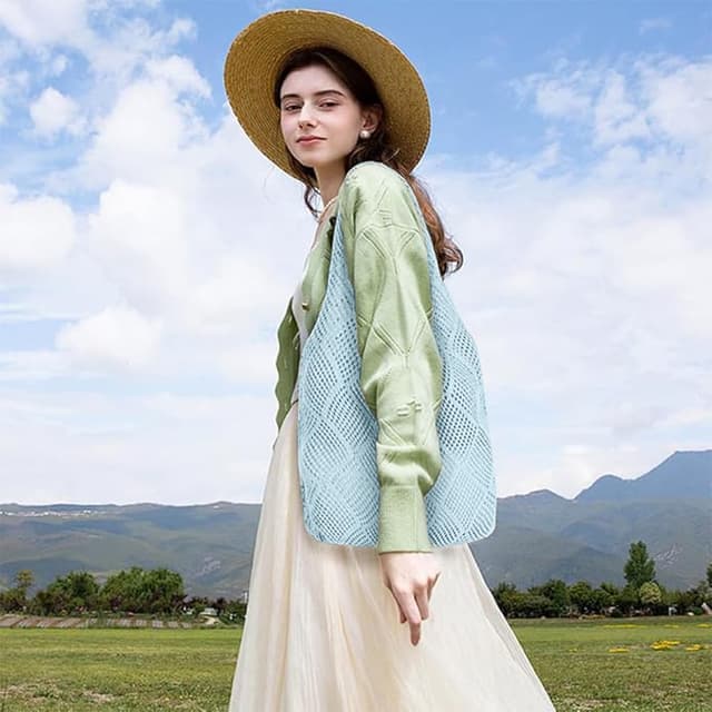 Detalle de Aucuu sac fourre-tout femme en crochet ajouré, grand cabas en tricot pour le shopping et le quotidien