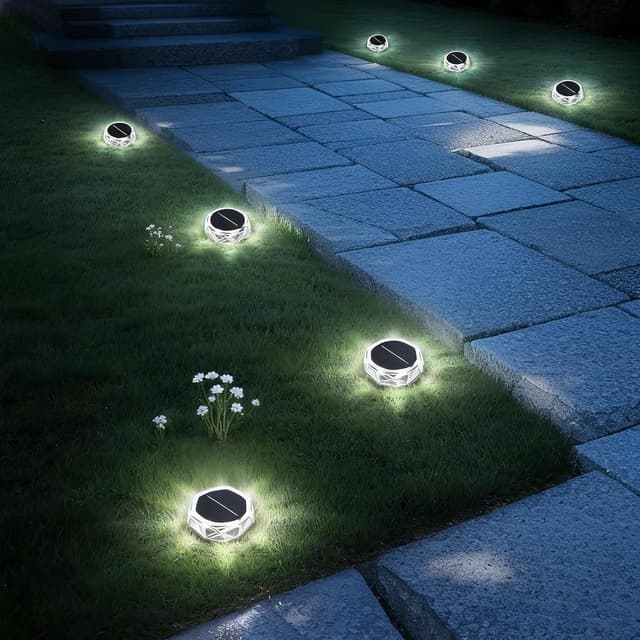 Detalle de Hqynss solar ground lights outdoor (6-pack) with IP65 protection and 8 LEDs – cool white
