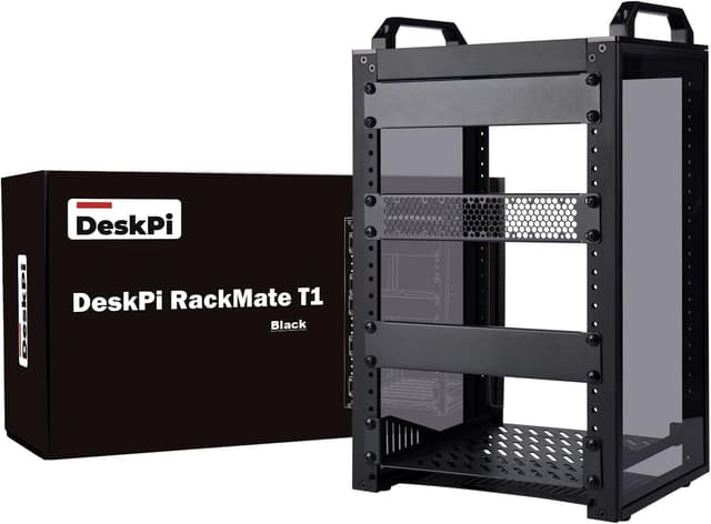 Detalle de GeeekPi DeskPi RackMate T1 – mini serveur 8U avec rack 10 pouces, côtés en acrylique translucide (noir)