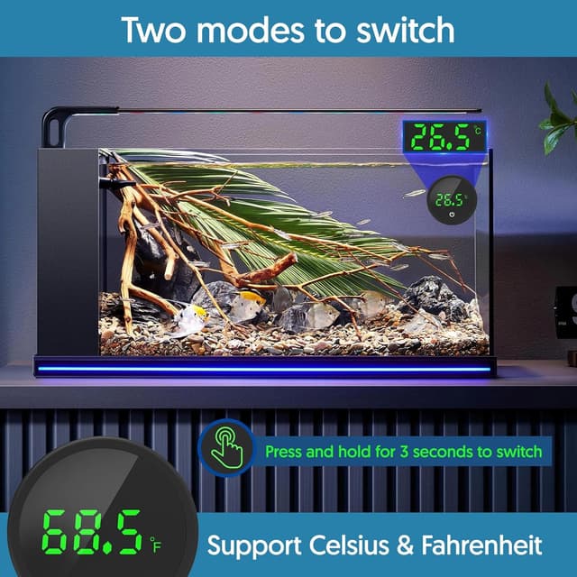 Detalle de QZQ Digital Aquarium Thermometer with Wireless Touch Stick (LED Display) – 2 Pack